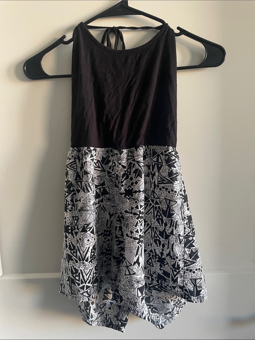 La Hearts Black and White Halter Romper with Geometric Skirt